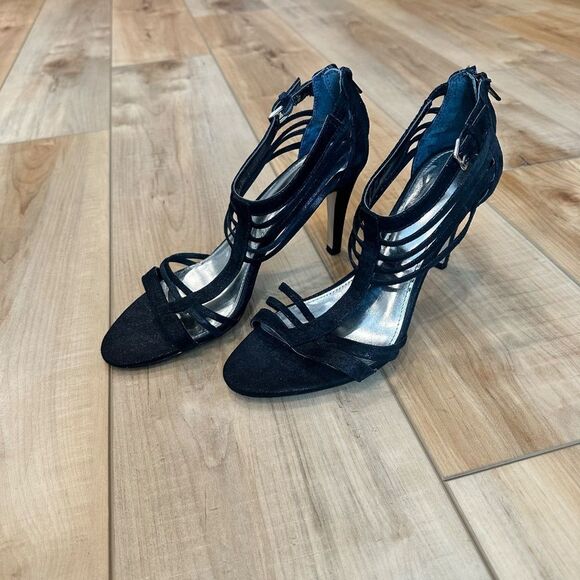 Alfani Women's Heels - Pumps Open Toe Strappy Faux Leather/SuedeBlack Size 9 1/2 - Picture 3 of 13